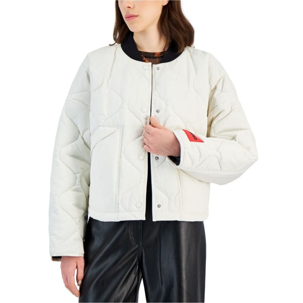 Hugo Boss Womens Snap Front Flap Pocket Quilted Jacket, White, S, DM